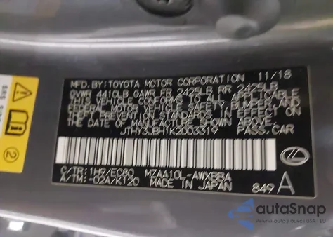 2019 Lexus Ux 200 from USA, damaged, VIN JTHY3JBH1K2003319